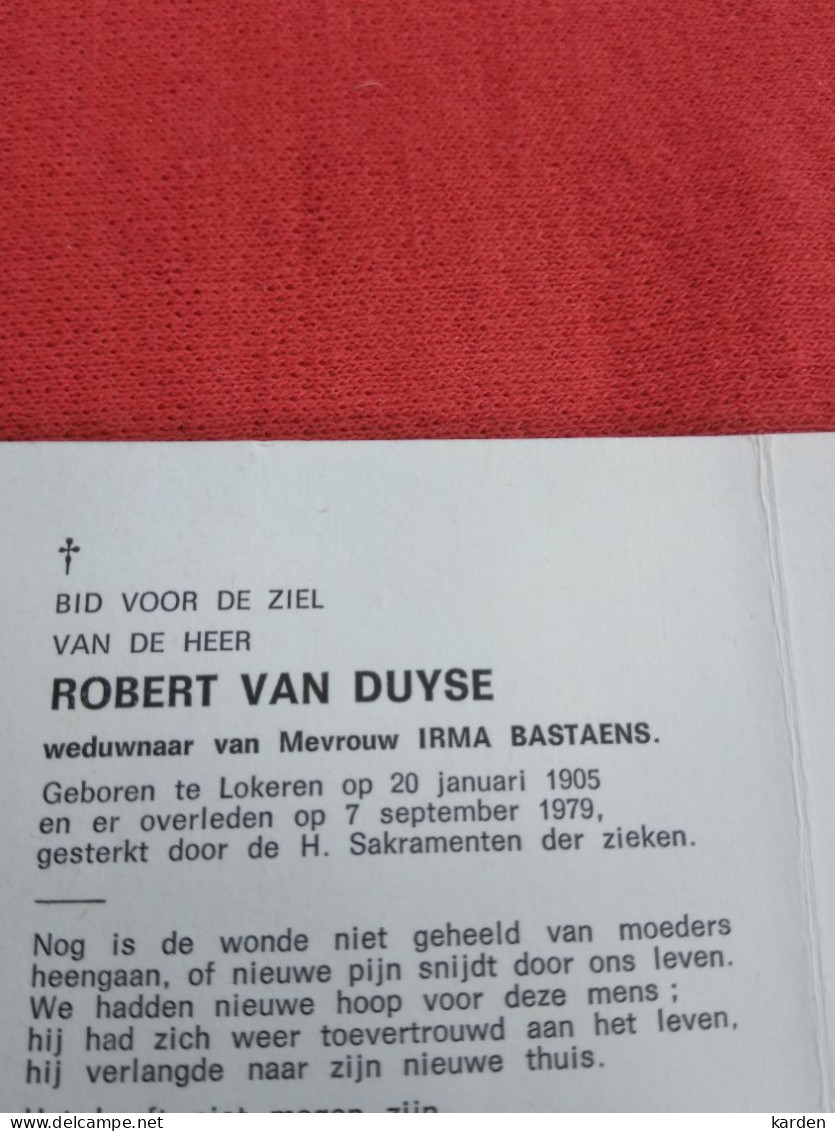 Doodsprentje Robert Van Duyse / Lokeren 20/1/1905 - 7/9/1979 ( Irma Bastaens ) - Religion & Esotericism