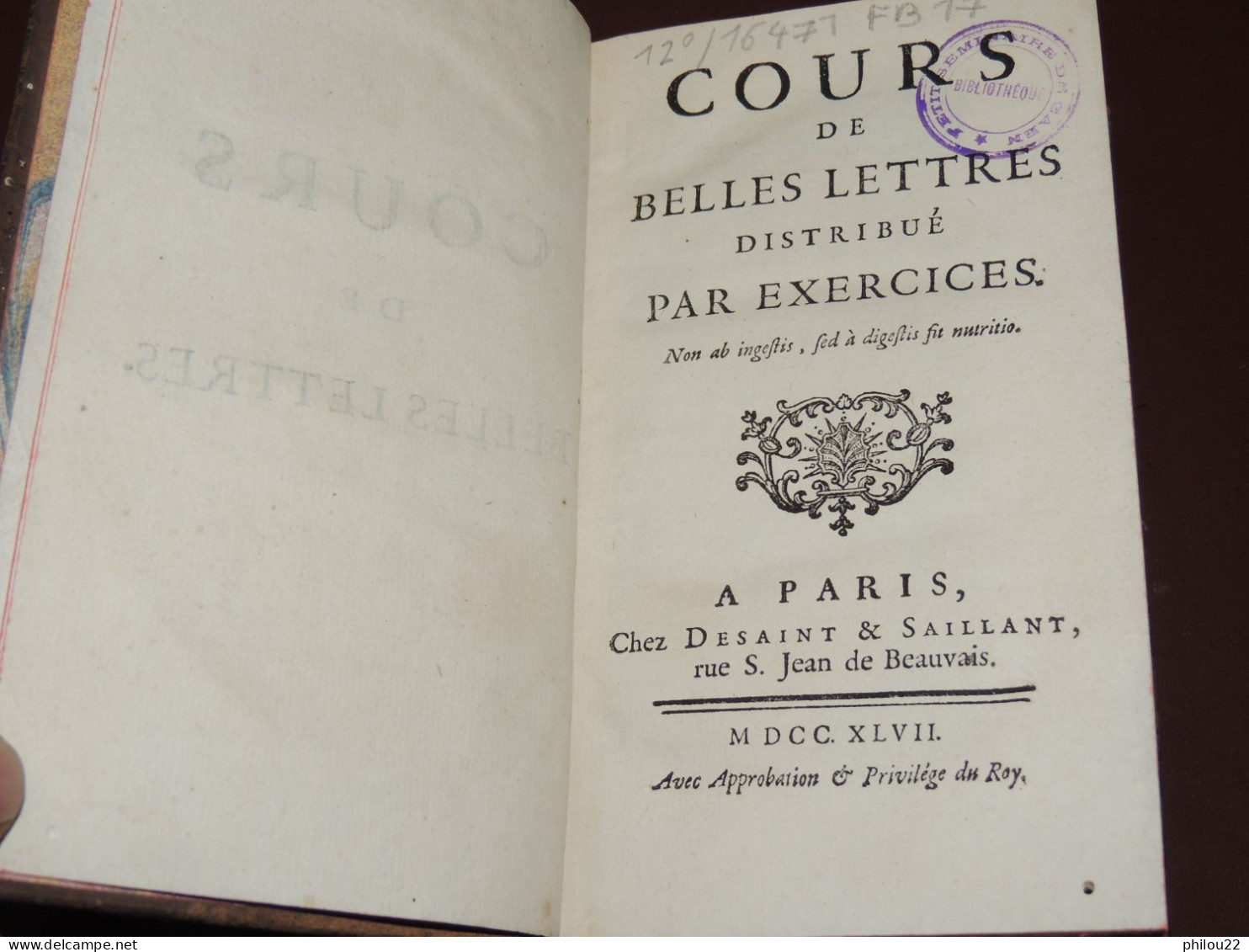 Abbé Ch. BATTEUX - Cours De Belles-lettres Distribué Par Exercices - 3 Vol. 1747 - 1701-1800