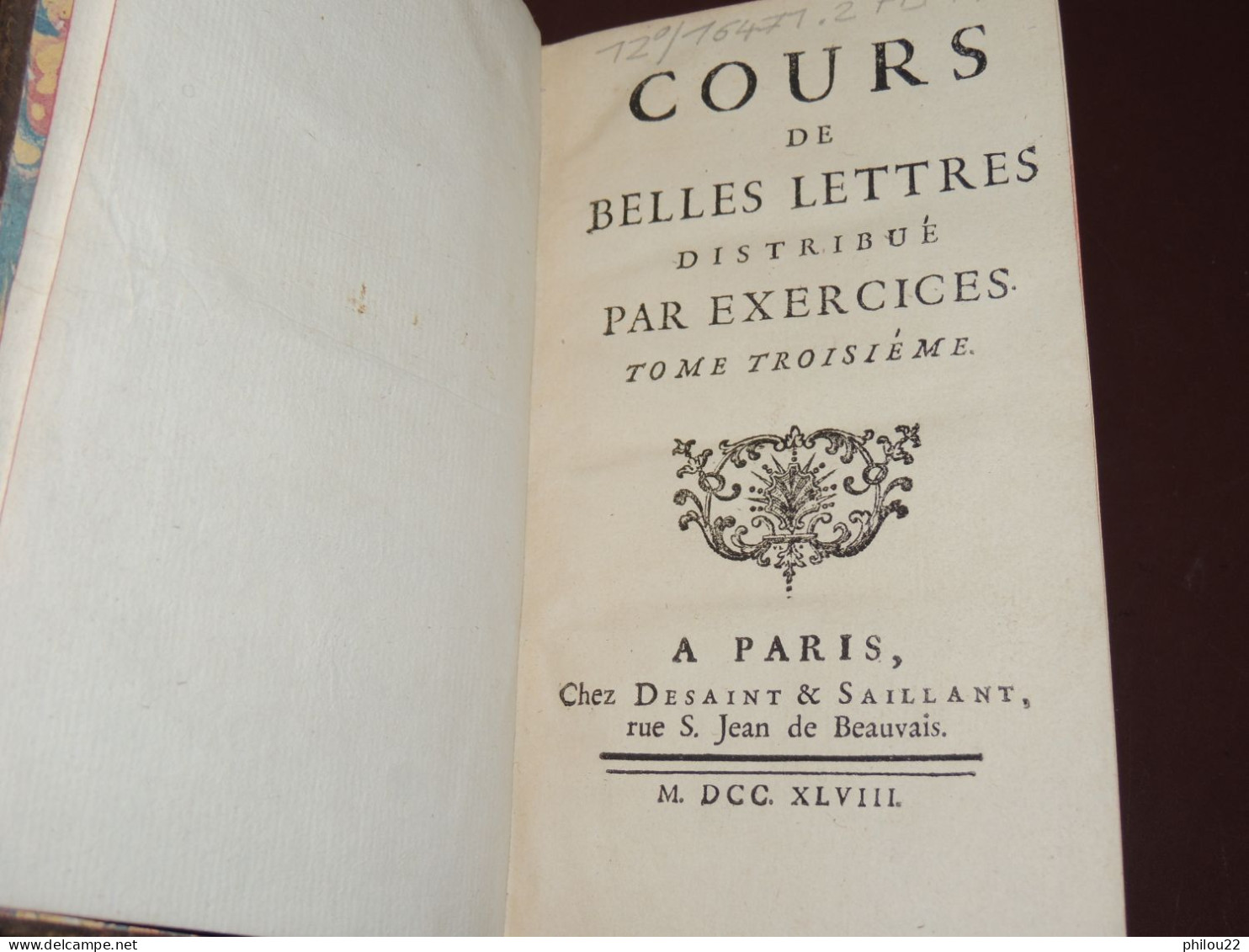 Abbé Ch. BATTEUX - Cours de belles-lettres distribué par exercices - 3 vol. 1747