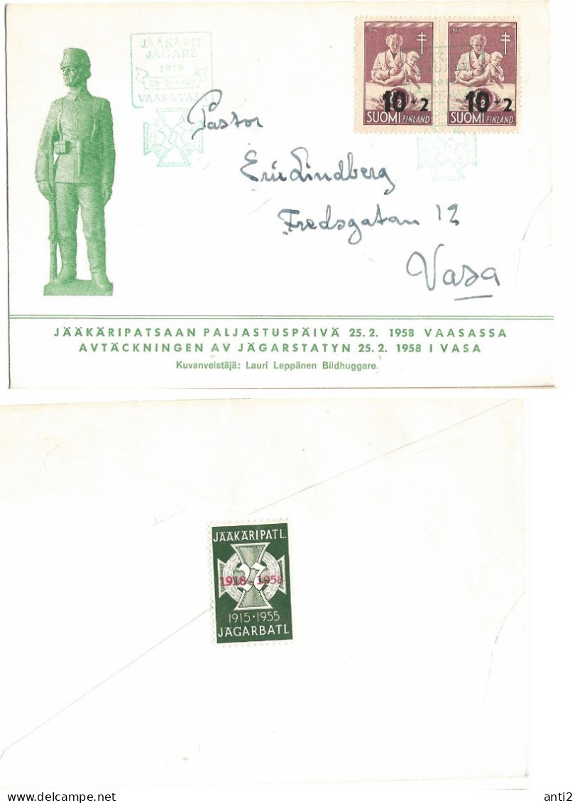 Finland   1958 Jäkarit Jägare - Special Cancellation On  Mi 337  Fighting Tuberculosis Pair   On Special Cover 25.2.58 - Lettres & Documents