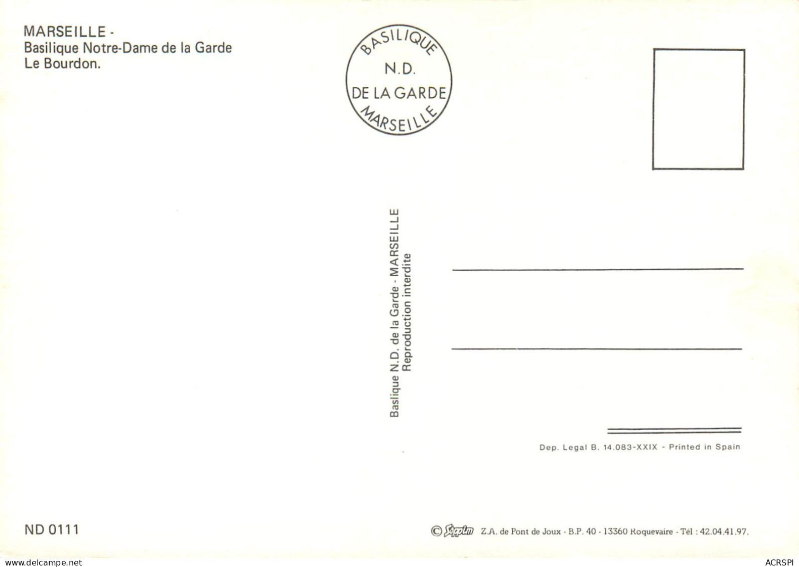 MARSEILLE Basilique Notre Dame De La Garde Le Bourdon 24(scan Recto-verso) ME2617 - Non Classés