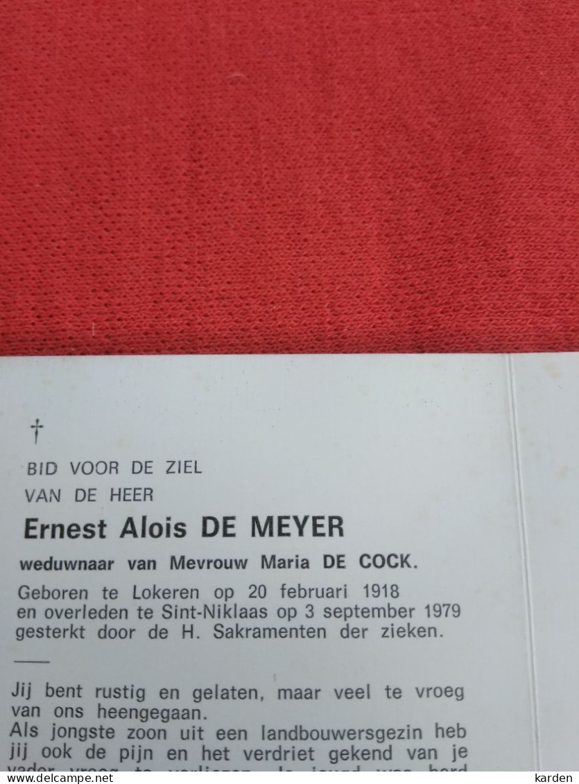 Doodsprentje Ernest Alois De Meyer / Lokeren 20/2/1918 Sint Niklaas 3/9/1979 ( Maria De Cock ) - Religion & Esotérisme