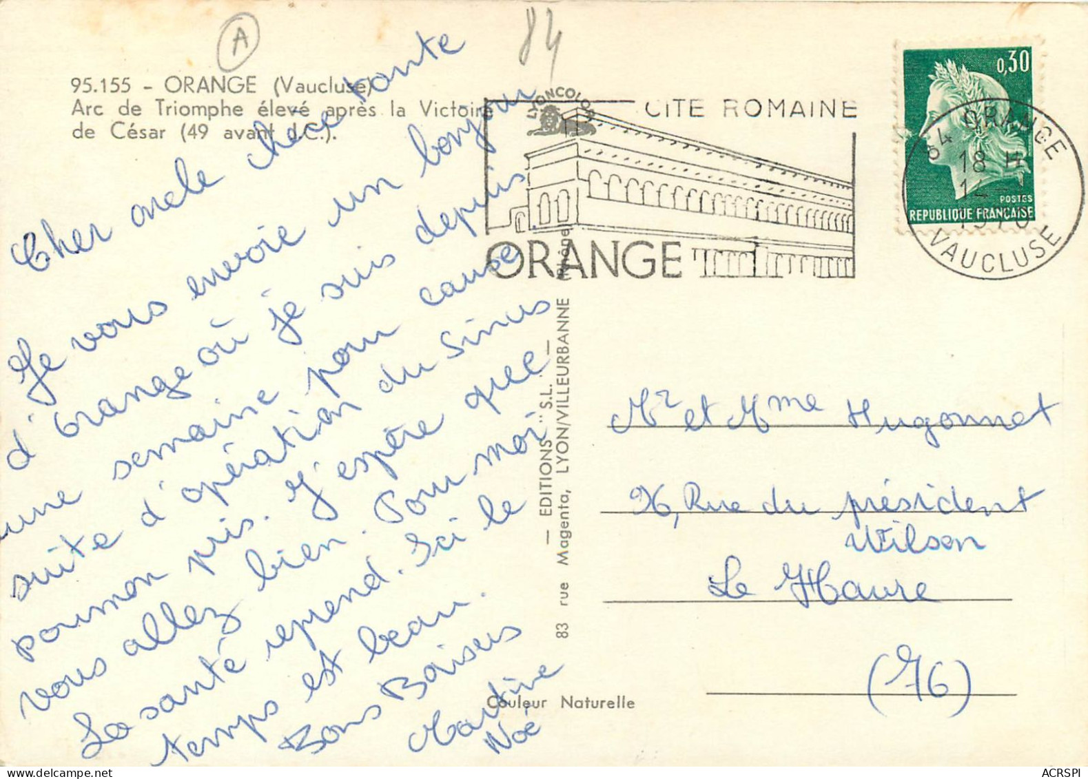 ORANGE Arc De Triomphe Eleve Apres La Victoire De Cesar 27(scan Recto-verso) ME2639 - Orange