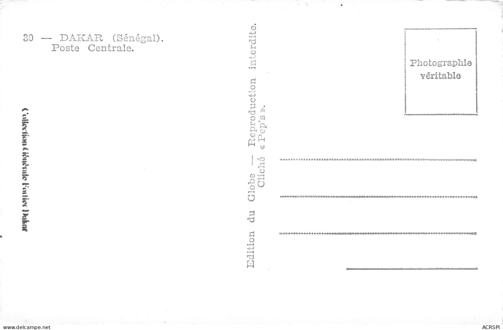 SENEGAL  DAKAR  Poste Centrale PTT Télégraphe 53 (scan Recto Verso)ME2647BIS - Senegal