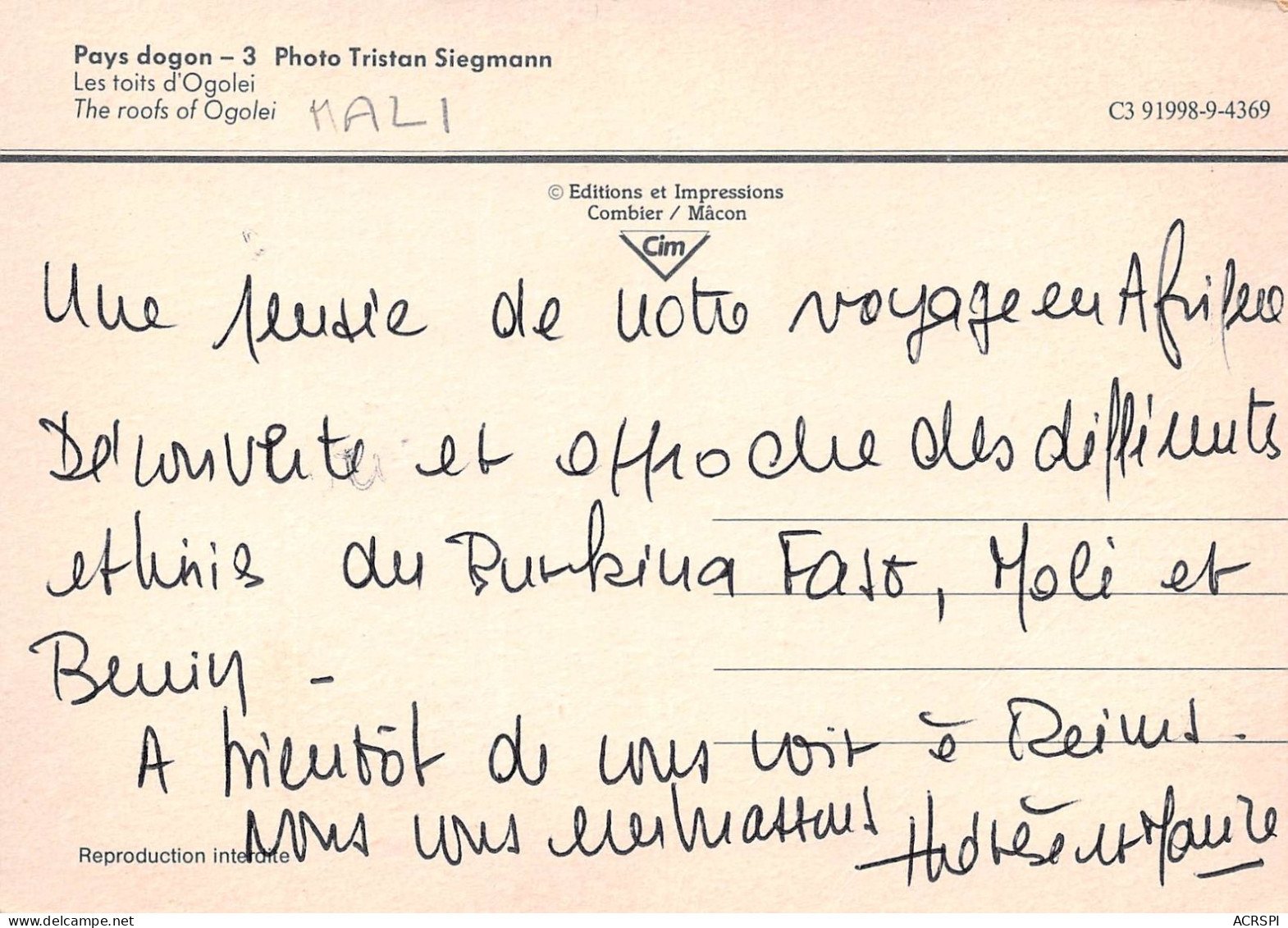 MALI  Les Toits D' OGOLEI Pays Dogon  7 (scan Recto Verso)ME2646UND - Mali