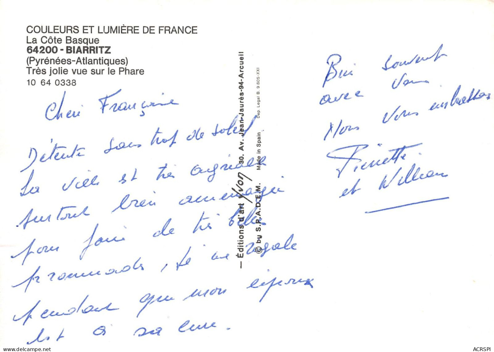 BIARRITZ Pointe Saint-Martin  Phare De La Chambre D'Amour  34  (scan Recto Verso)ME2674VIC - Biarritz