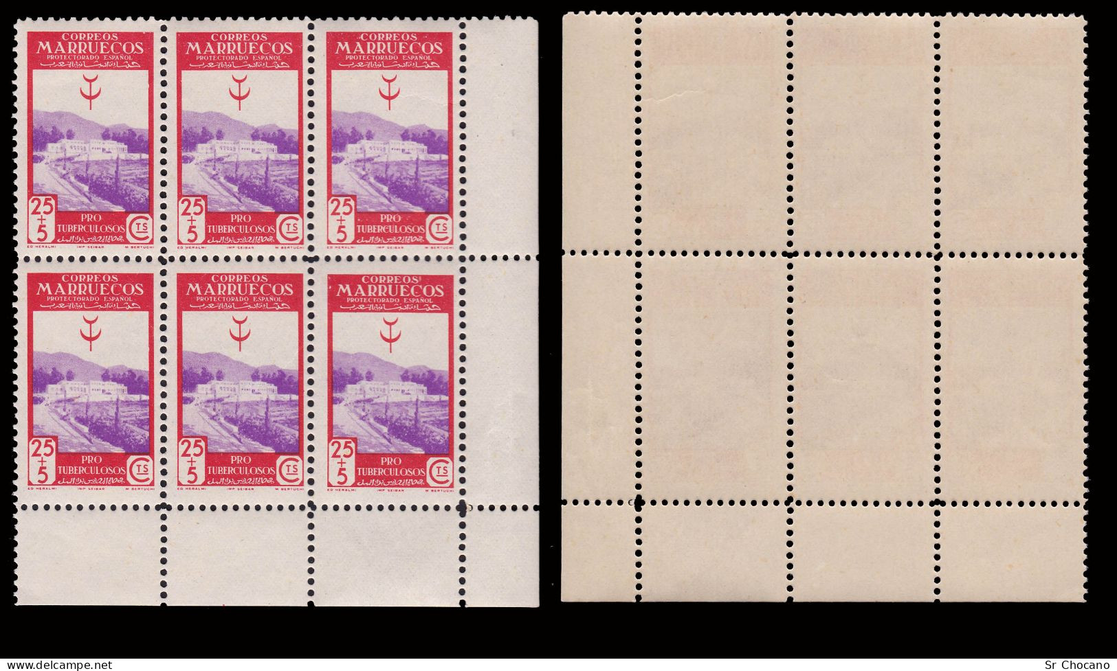 España.MARRUECOS.1946.Pro Tuberculosis.Serie MNH.Blq 6.Edifil.270-274 - Spanish Morocco