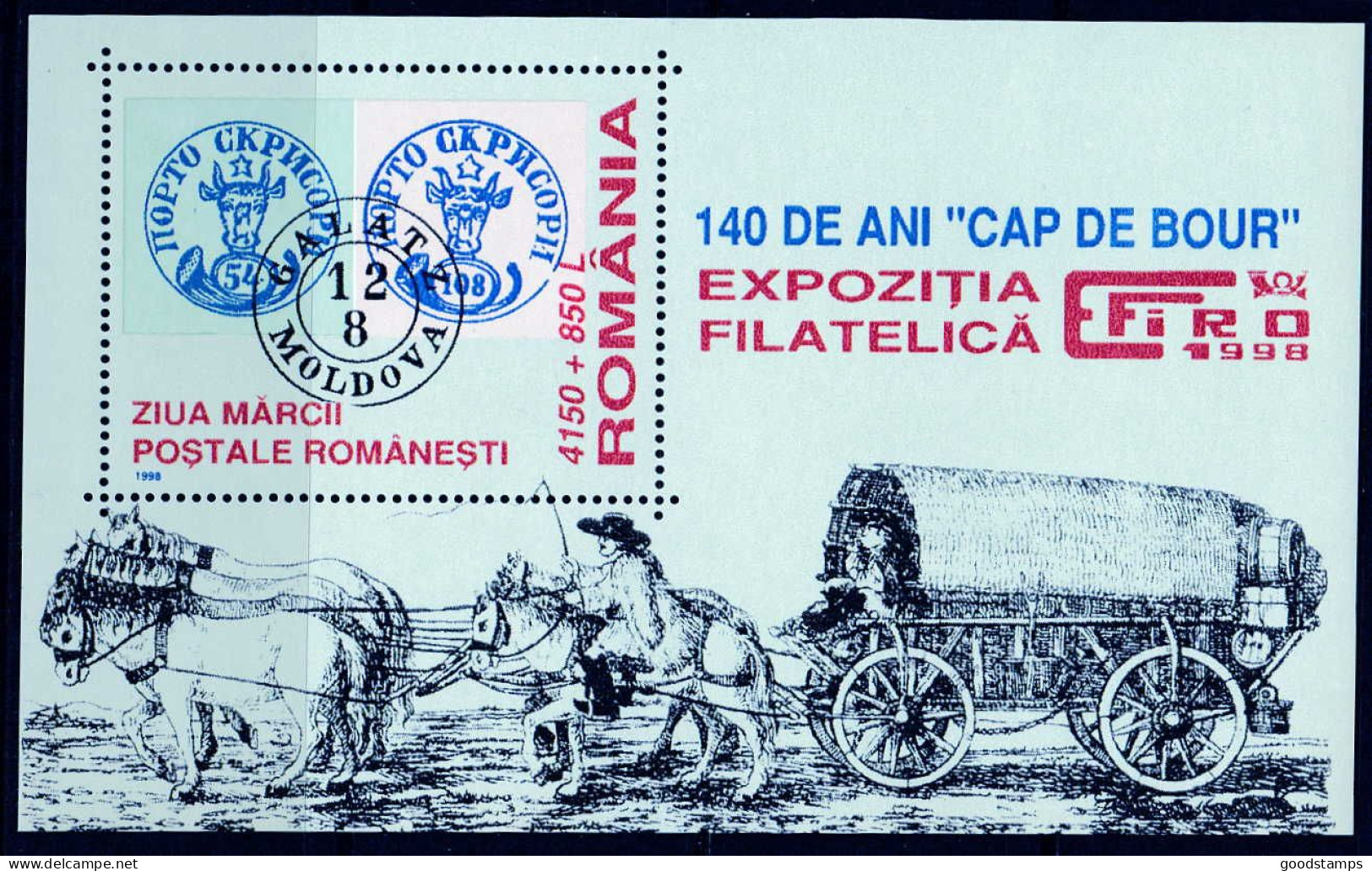 RO 1998 LP 1461 "Day Of The Roman Postage Stamp / Bull's Head", Mi. 5340, Block 311, MNH - Nuevos