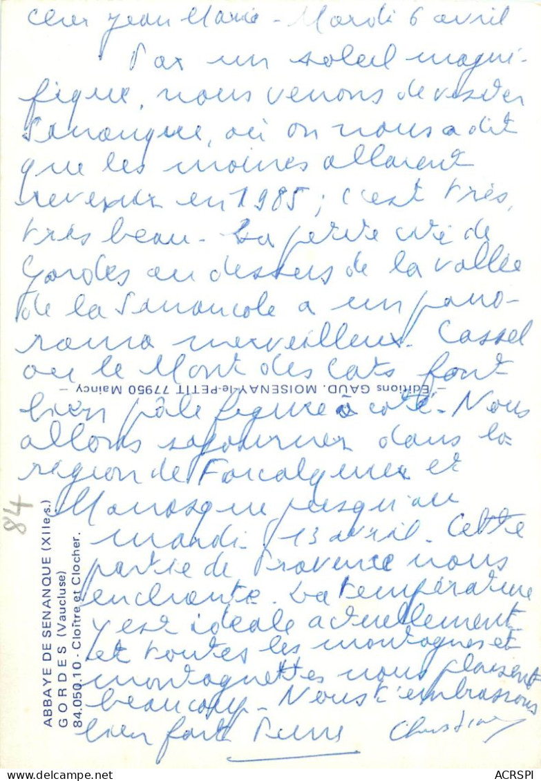 ABBAYE DE SENANQUE GORDES Cloitre Et Clocher 15(scan Recto Verso)ME2699 - Gordes
