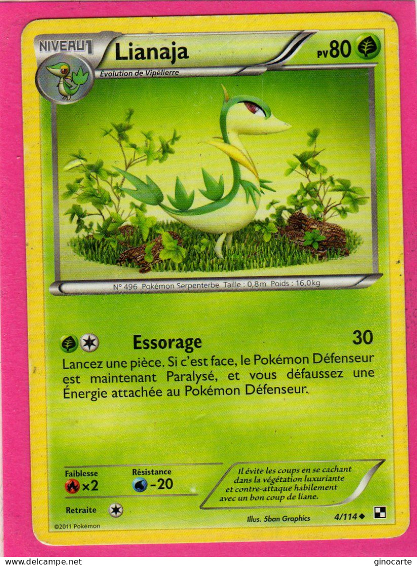 Carte Pokemon Francaise 2011 Noir Et Blanc 4/114 Lianaja 80pv Occasion - Noir & Blanc