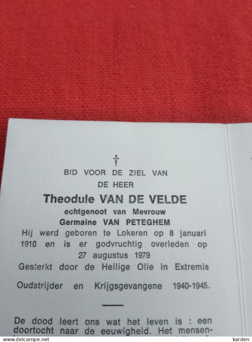 Doodsprentje Theodule Van De Velde / Lokeren 8/1/1910 / 27/8/1979 ( Germaine Van Petegehem ) - Religion & Esotericism