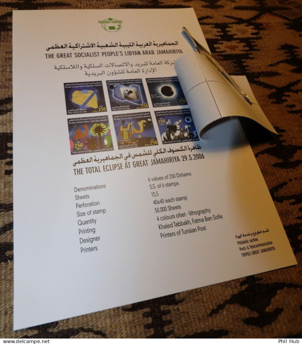 LIBYA 2006 Eclipse Astronomy (Libya Post INFO-SHEET With Stamps PMK) SUPPLIED UNFOLDED - Astronomy