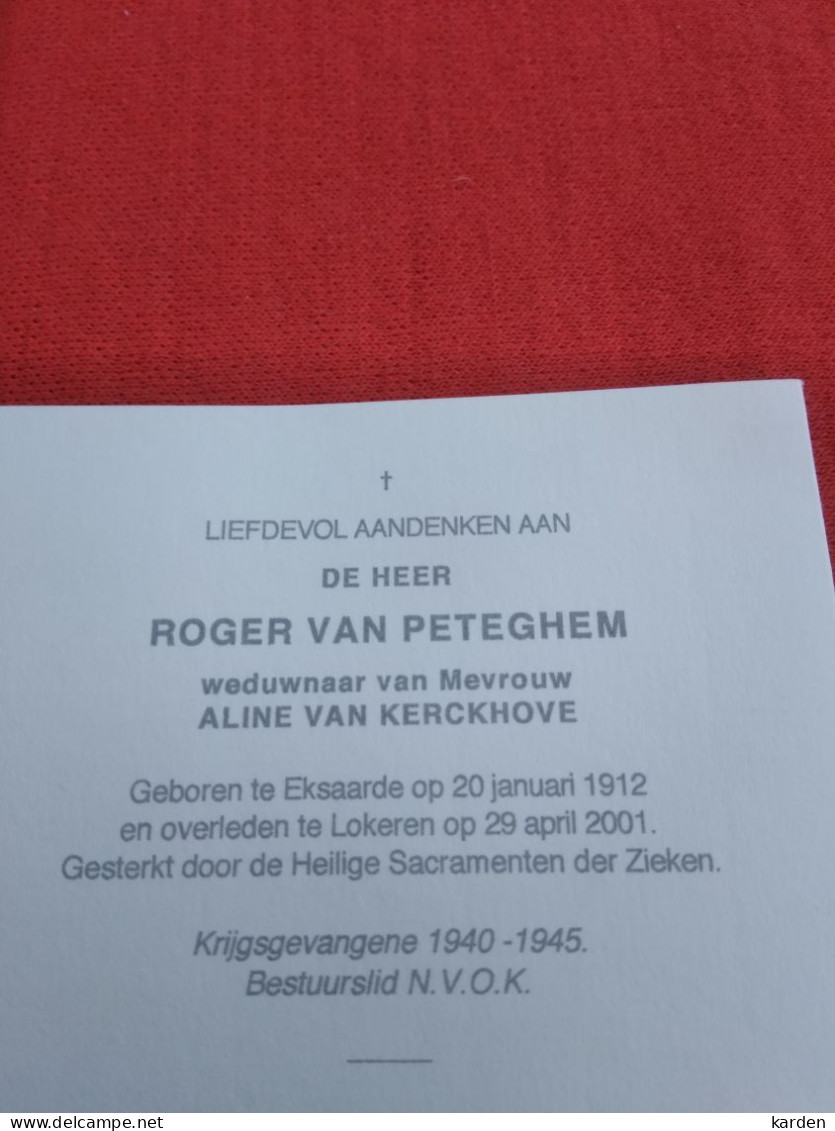 Doodsprentje Roger Van Peteghem / Eksaarde 20/1/1912 Lokeren 29/4/2001 ( Aline Van Kerckhove ) - Religión & Esoterismo