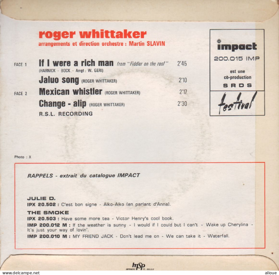 ROGER WHITTAKER FR EP IF I WERE A RICH MAN + 3 - Other - French Music