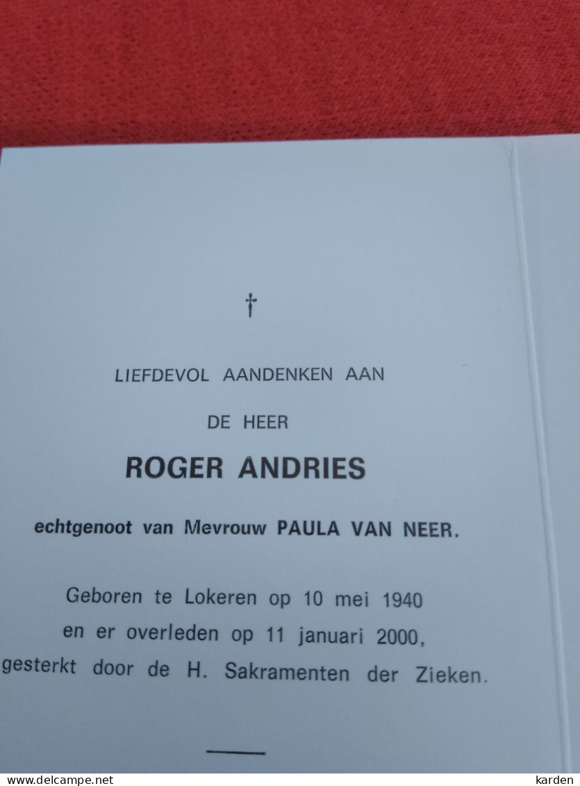 Doodsprentje Roger Andries  / Lokeren 10/5/1940 - 11/1/2000 ( Paula Van Neer ) - Religion & Esotérisme