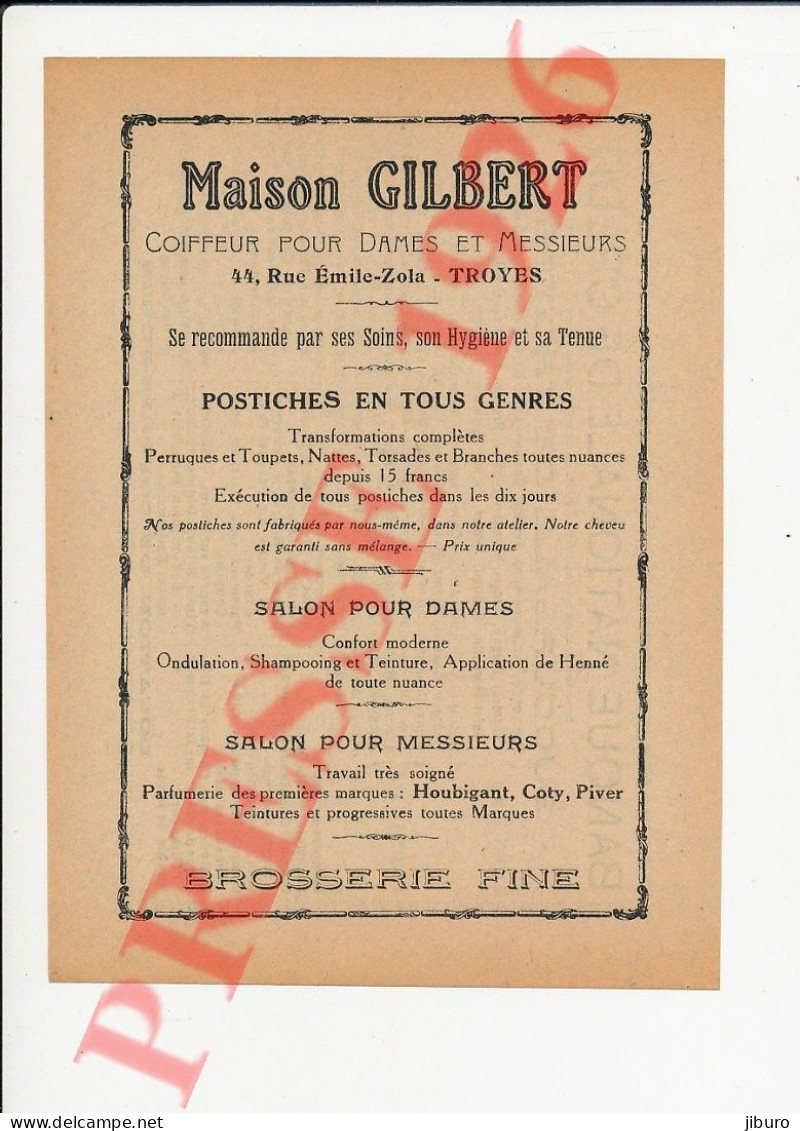 Publicité 1926 Maison Gilbert Coiffeur Parfumerie Houbigant Coty Piver + Banque Nationale De Crédit Troyes - Ohne Zuordnung