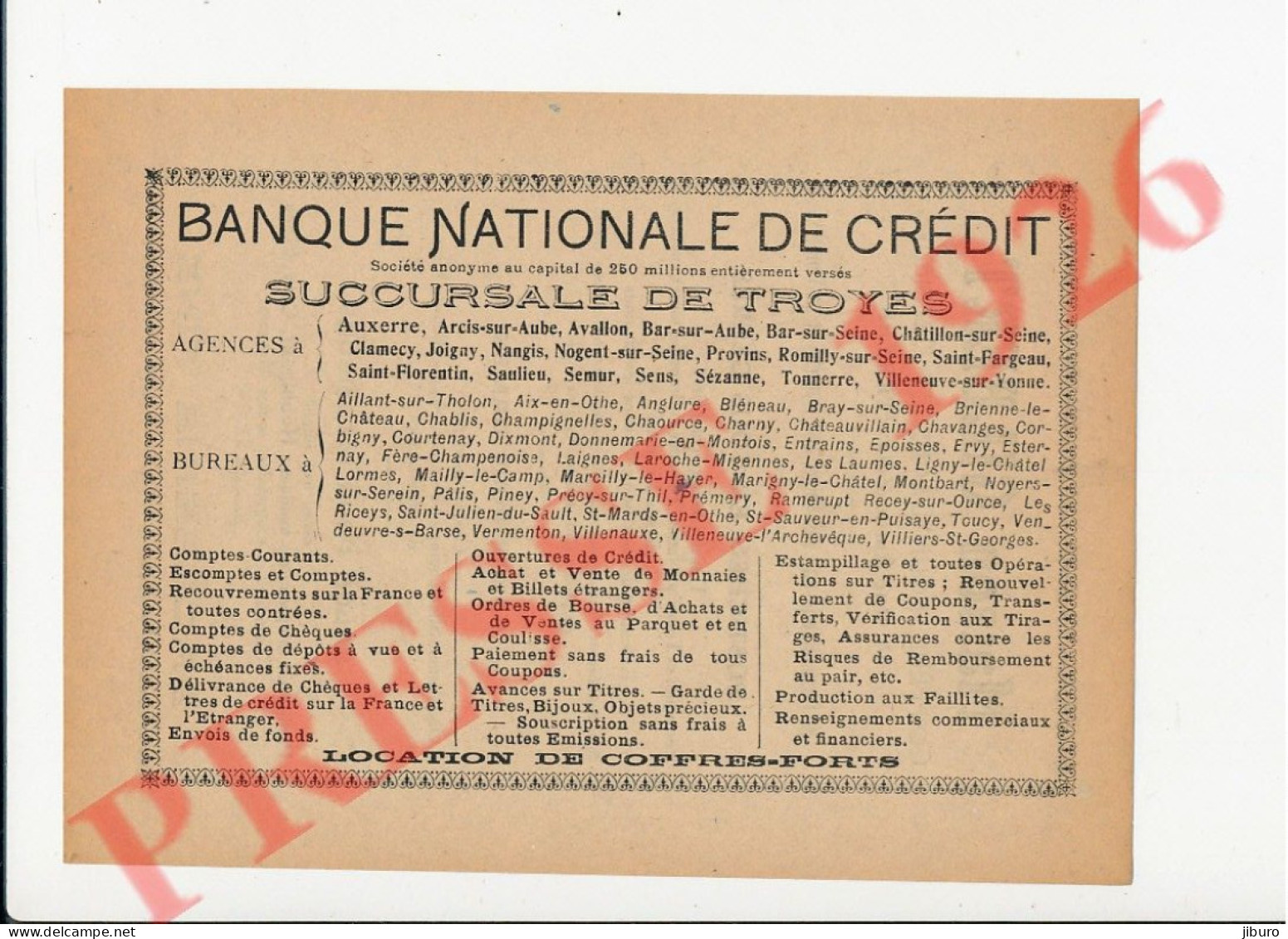 Publicité 1926 Maison Gilbert Coiffeur Parfumerie Houbigant Coty Piver + Banque Nationale De Crédit Troyes - Non Classés