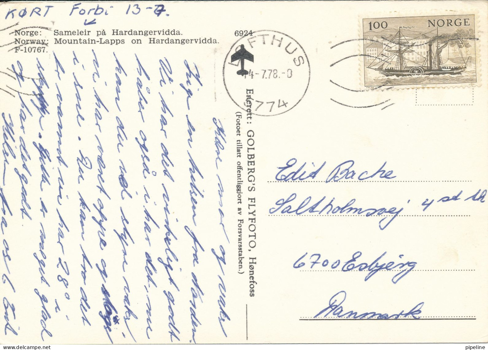 Norway Postcard Sent To Denmark Lofthus14-7-1978 Mountain-Lapps On Hardangervidda - Norvège