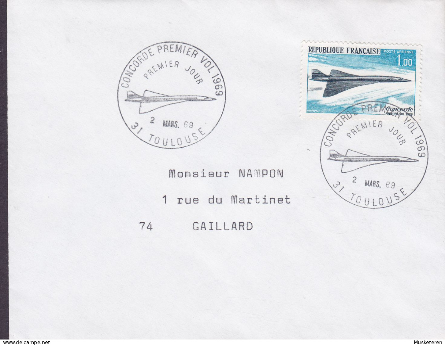 France 'Concorde' Premier Vol TOULOUSE 1969 FDC Cover  Premier Jour Lettre Parallelausgabe Joint Issue W. Great Britain - 1960-1969