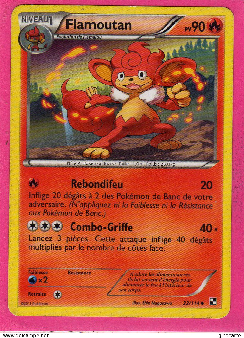 Carte Pokemon Francaise 2011 Noir Et Blanc 22/114 Flamoutan 90pv Occasion - Noir & Blanc