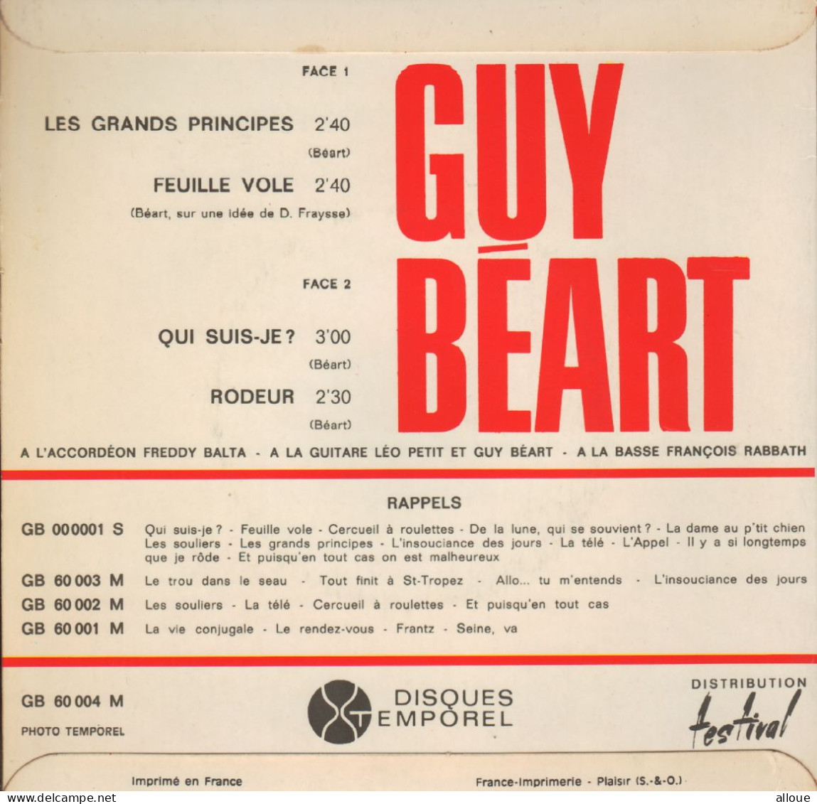 GUY BEART - FR EP LES GRANDS PRINCIPES + 3 - Other - French Music