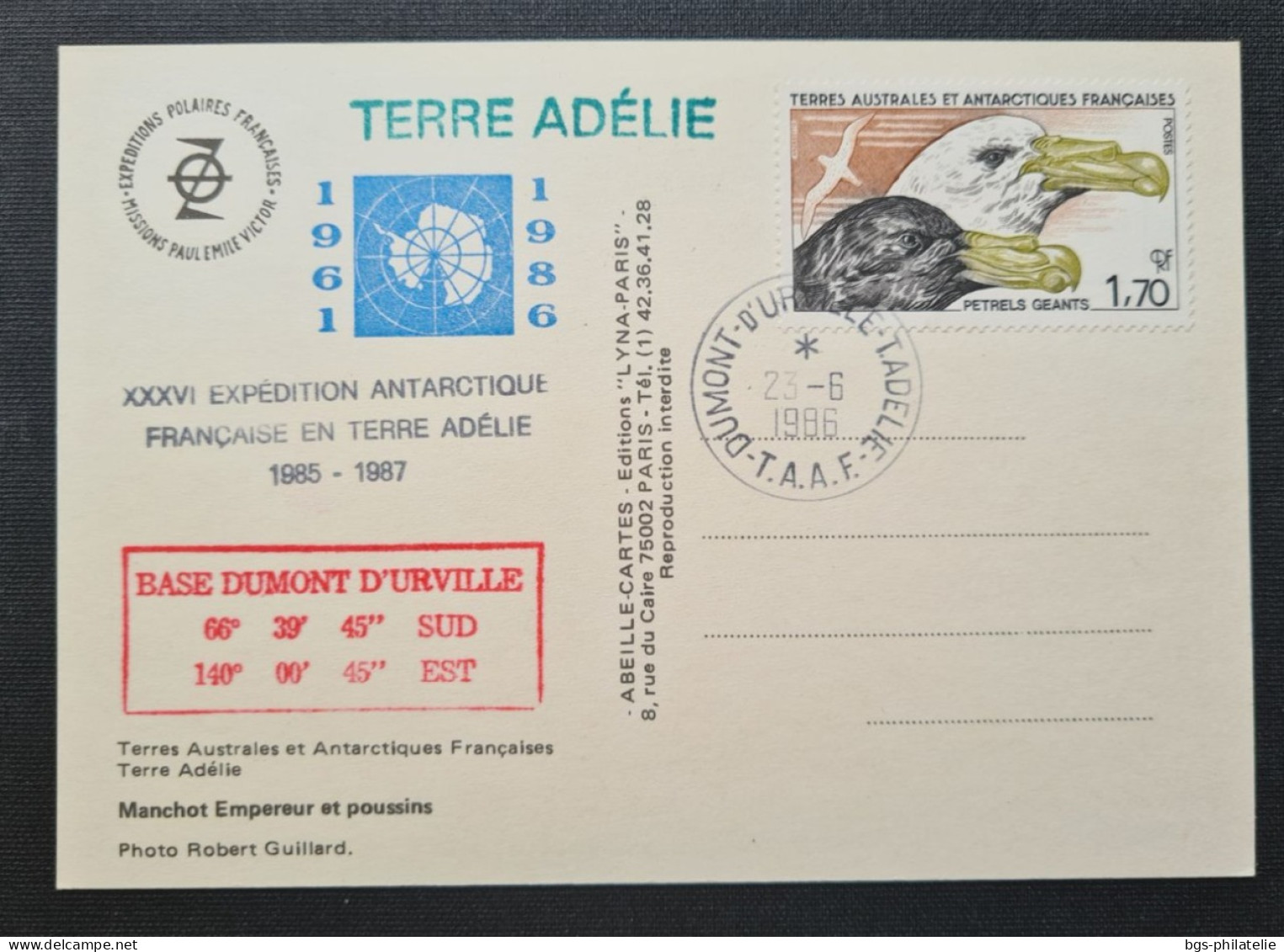 TAAF, T Numéro 116 Oblitéré De Terre Adélie Le 23/6/1986 Sur Carte. - Cartas & Documentos