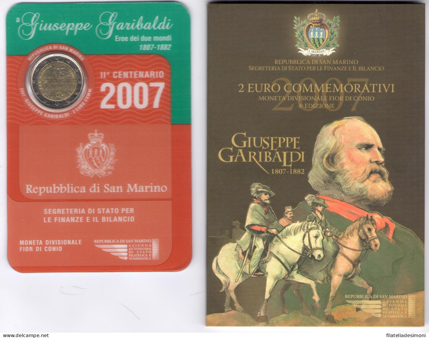 2007 Repubblica Di San Marino - Giuseppe Garibaldi 2 Euro - FDC - Otros & Sin Clasificación