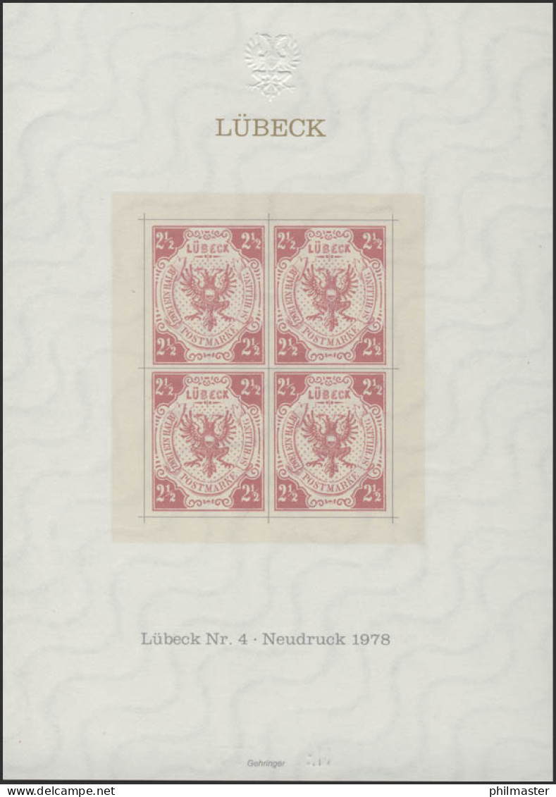 Sonderdruck Lübeck Nr. 4 Viererblock Neudruck 1978 - Privé- & Lokale Post