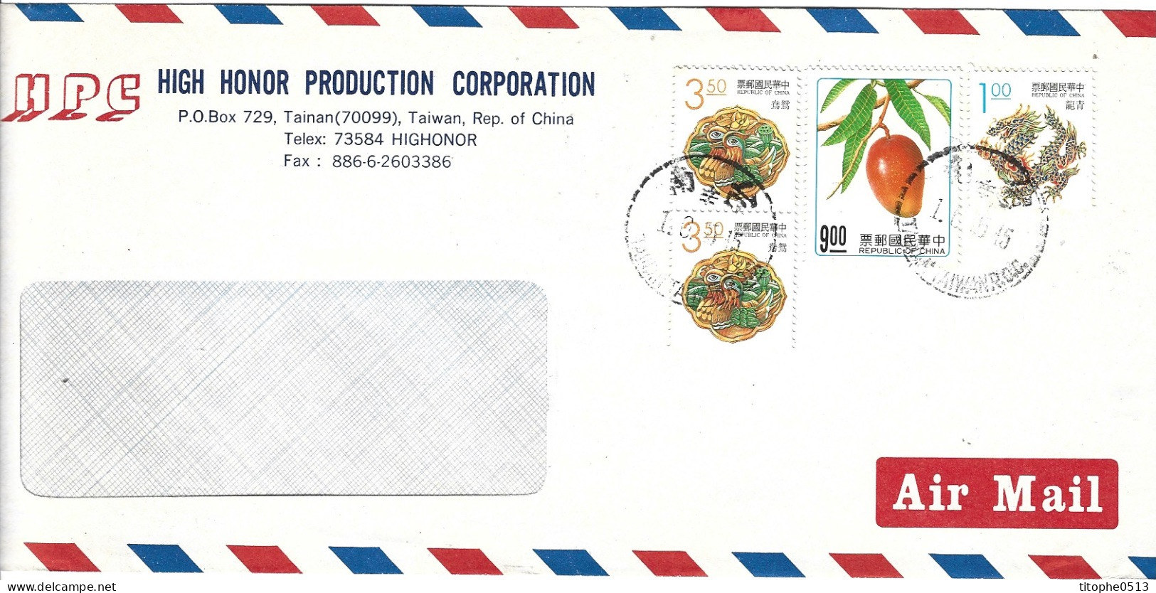 TAÏWAN. N°2043 X2 De 1993 Sur Enveloppe Ayant Circulé. Canard Mandarin/Dragon. - Patos