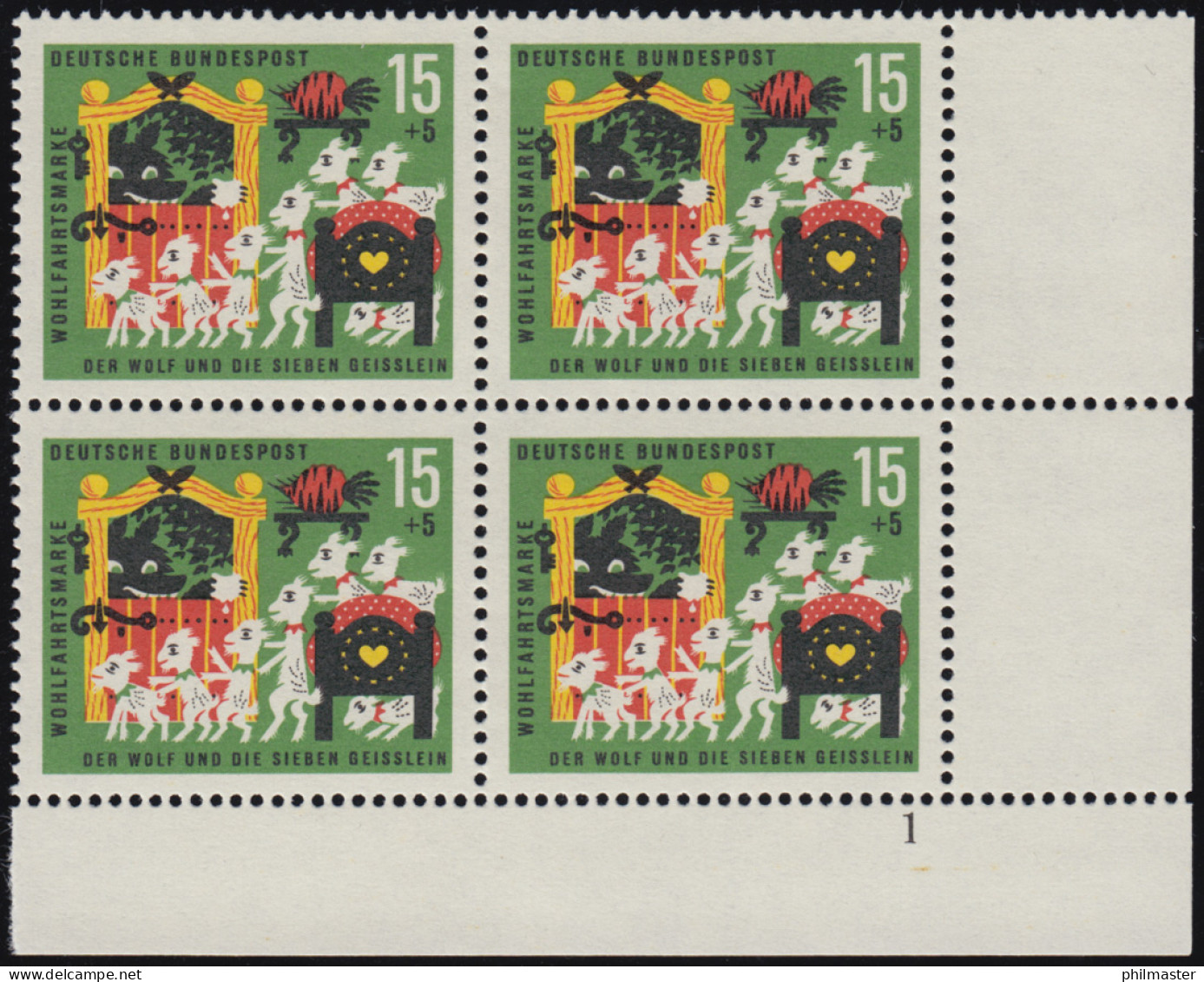 409 Wohlfahrt Grimm 15+5 Pf Sieben Geißlein ** Vbl FN1 - Unused Stamps