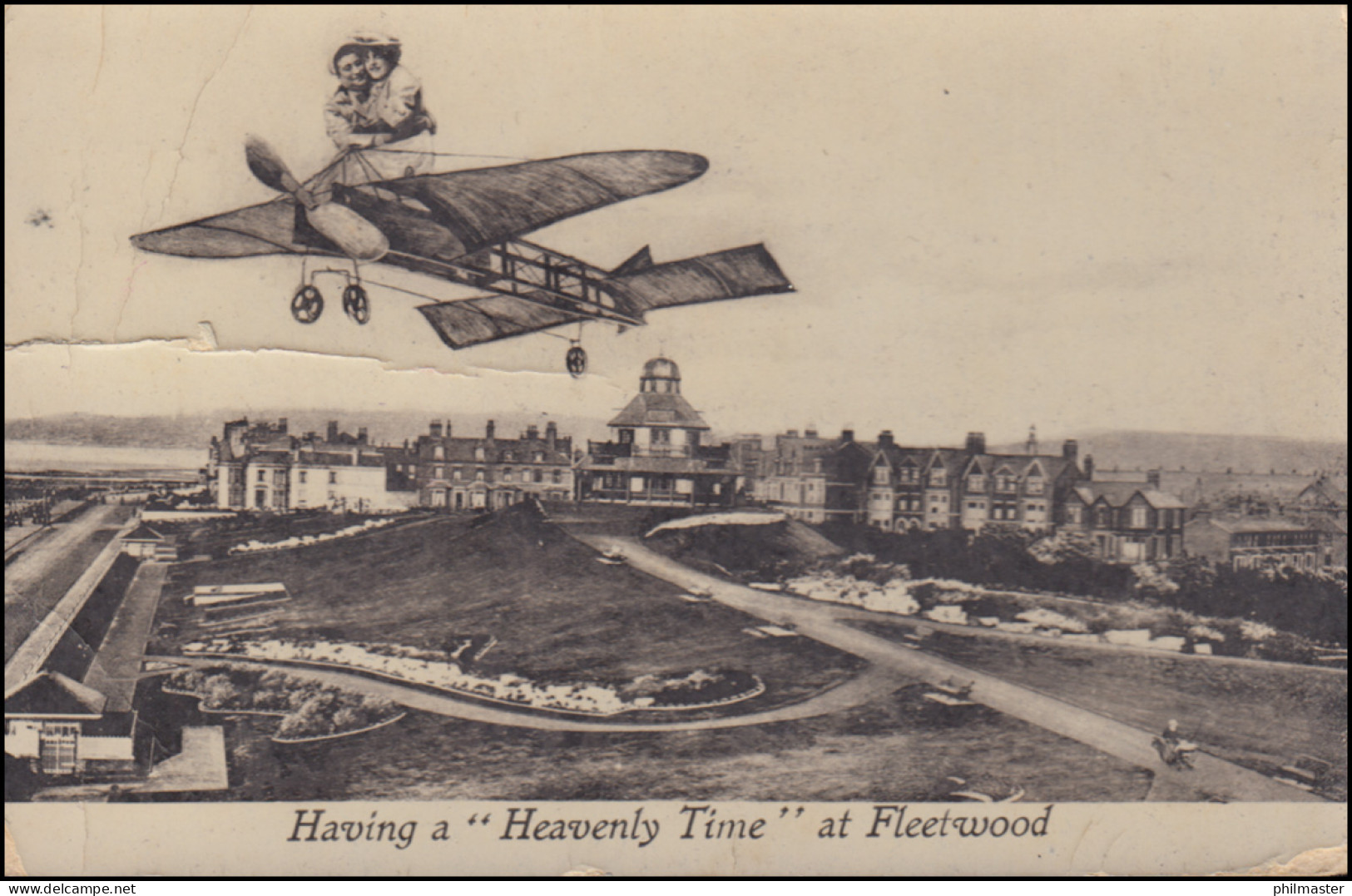 England Humor-AK Himmlische Zeit: Ehepaar Auf Flugzeug, FLEETWOOD 9.3.1912 - Humour