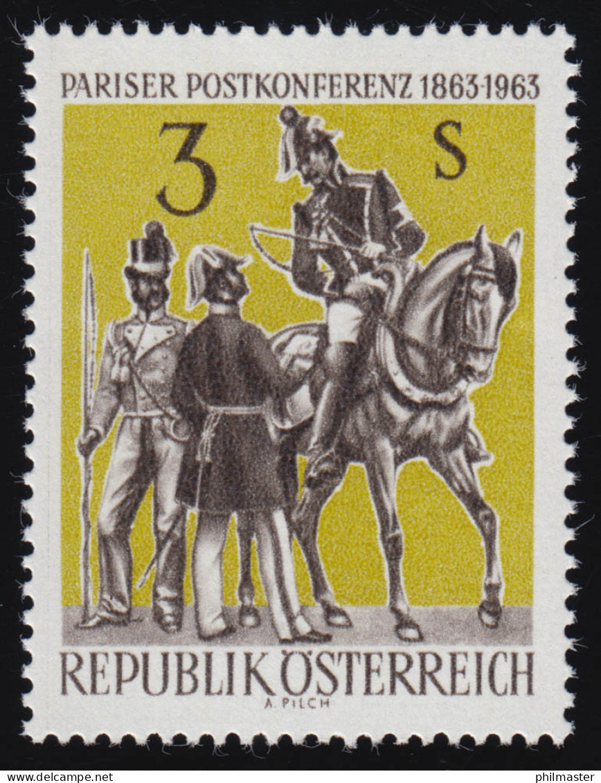 1129 Jahrestag Int. Postkonferenz, Postillione Uniform 1863, 3 S, Postfrisch, ** - Ongebruikt