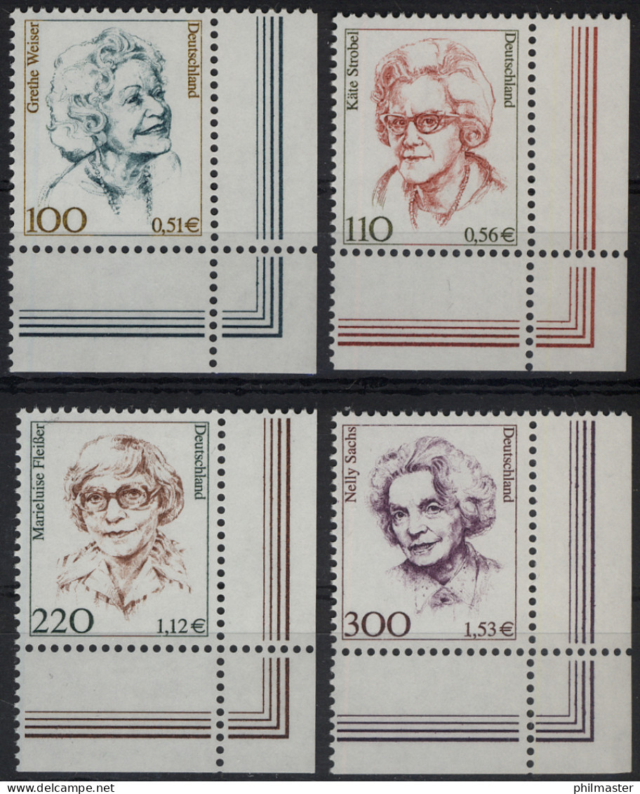 2149/2159 Frauen/Doppelwährung 4 Werte Ecke U.r. Satz ** Postfrisch - Unused Stamps