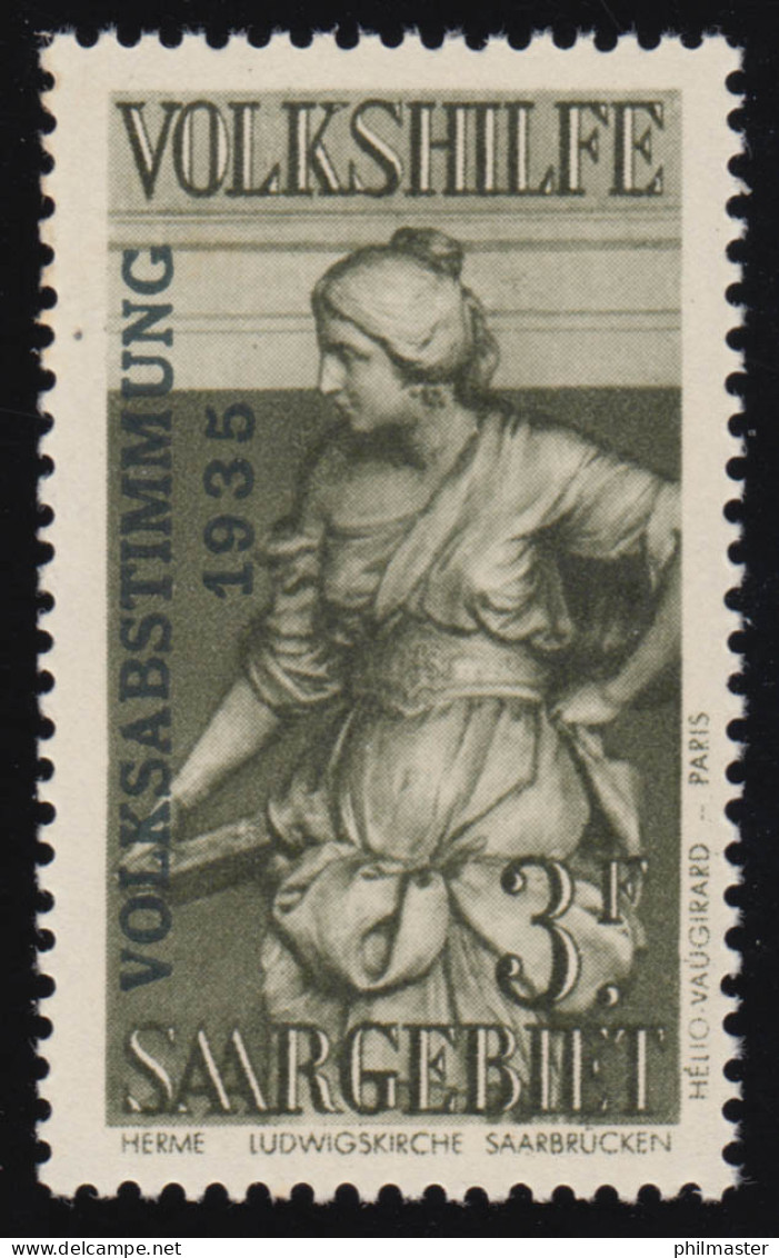 Saargebiet 204 Volkshilfe 3 Fr. ** Postfrisch - Unused Stamps