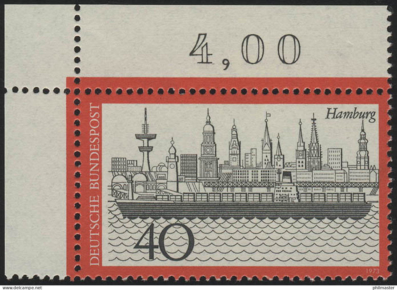 761 Fremdenverkehr Hamburg 40 Pf ** Ecke O.l. - Unused Stamps