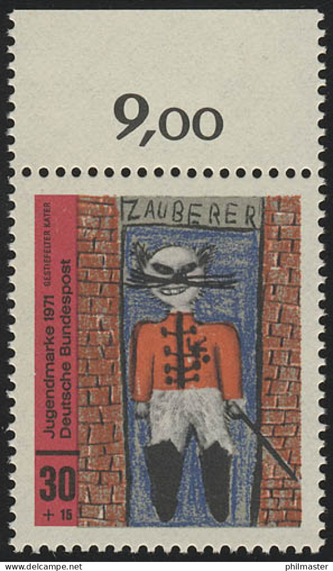 662 Jugend Kinderzeichnungen 30+15 Pf Kater ** Oberrand - Unused Stamps