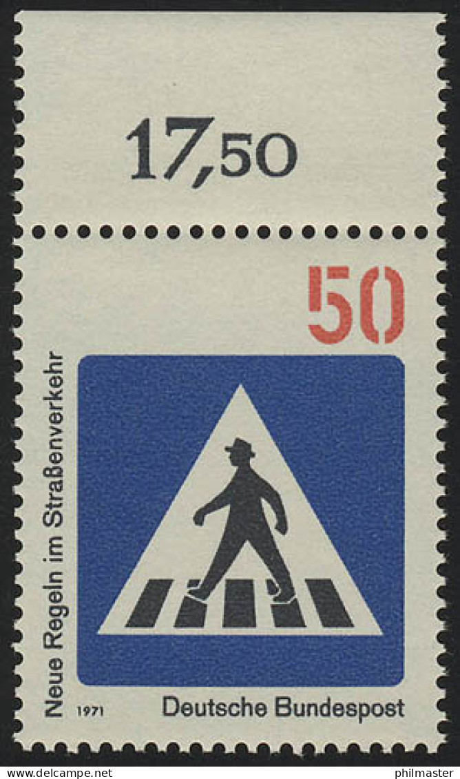 668 Straßenverkehr 50 Pf Fußgängerüberweg ** Oberrand - Unused Stamps