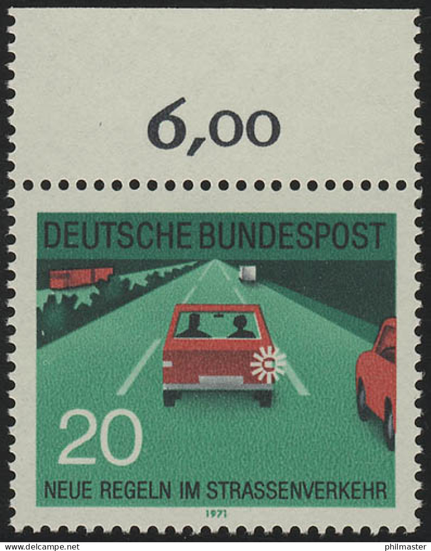 672 Straßenverkehr 20 Pf Fahrbahnwechsel ** Oberrand - Unused Stamps