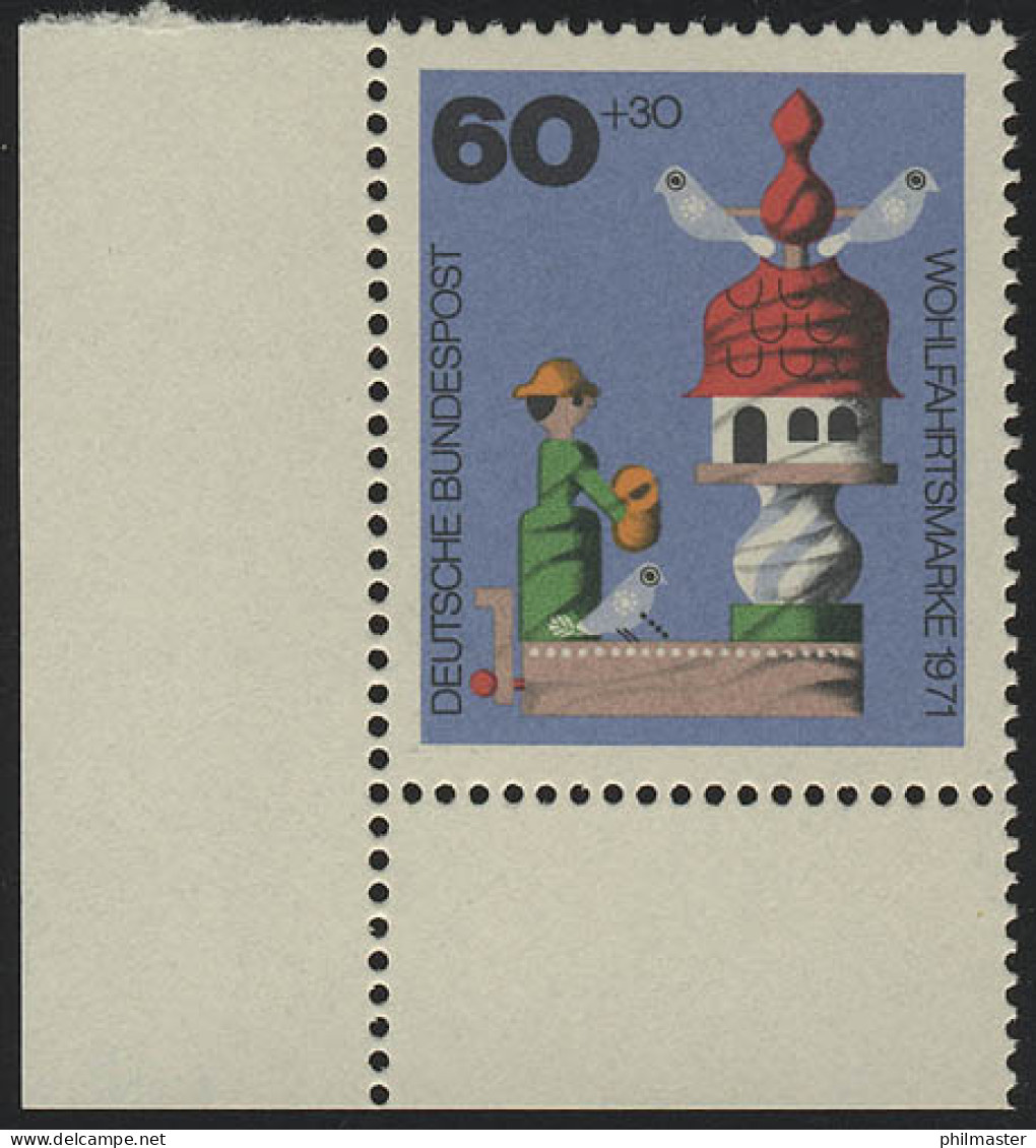 708 Wohlfahrt Altes Spielzeug 60+30 Pf Taubenhaus ** Ecke U.l. - Unused Stamps