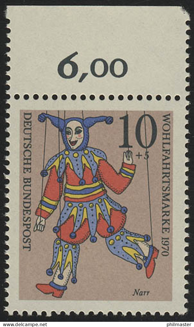 650 Wohlfahrt Marionetten 10+5 Pf Narr ** Oberrand - Unused Stamps