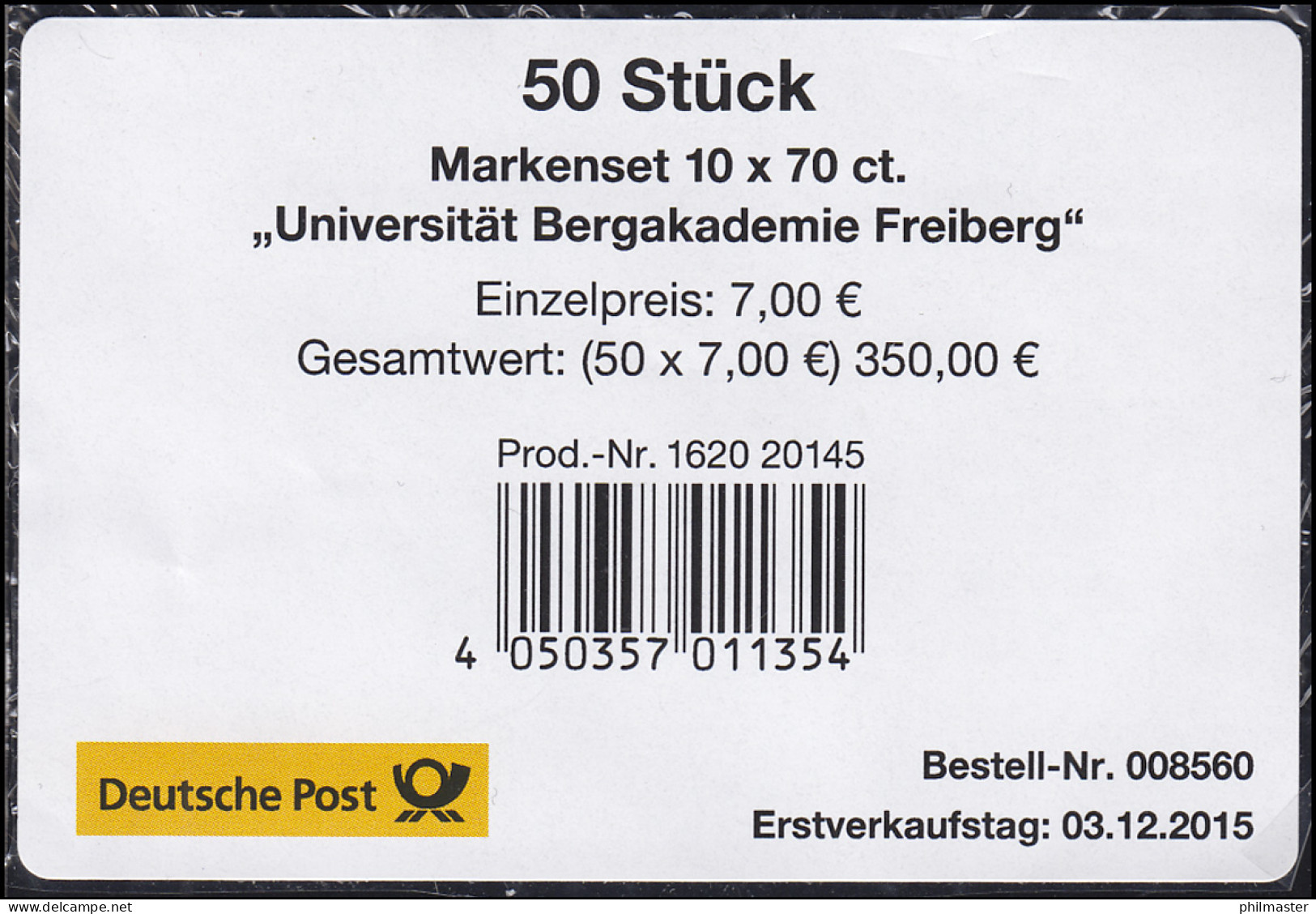 FB 52 Bergakademie Freiberg, Folienblatt-BANDEROLE Für 50 Stück, 76x51, Orange - 2011-2020