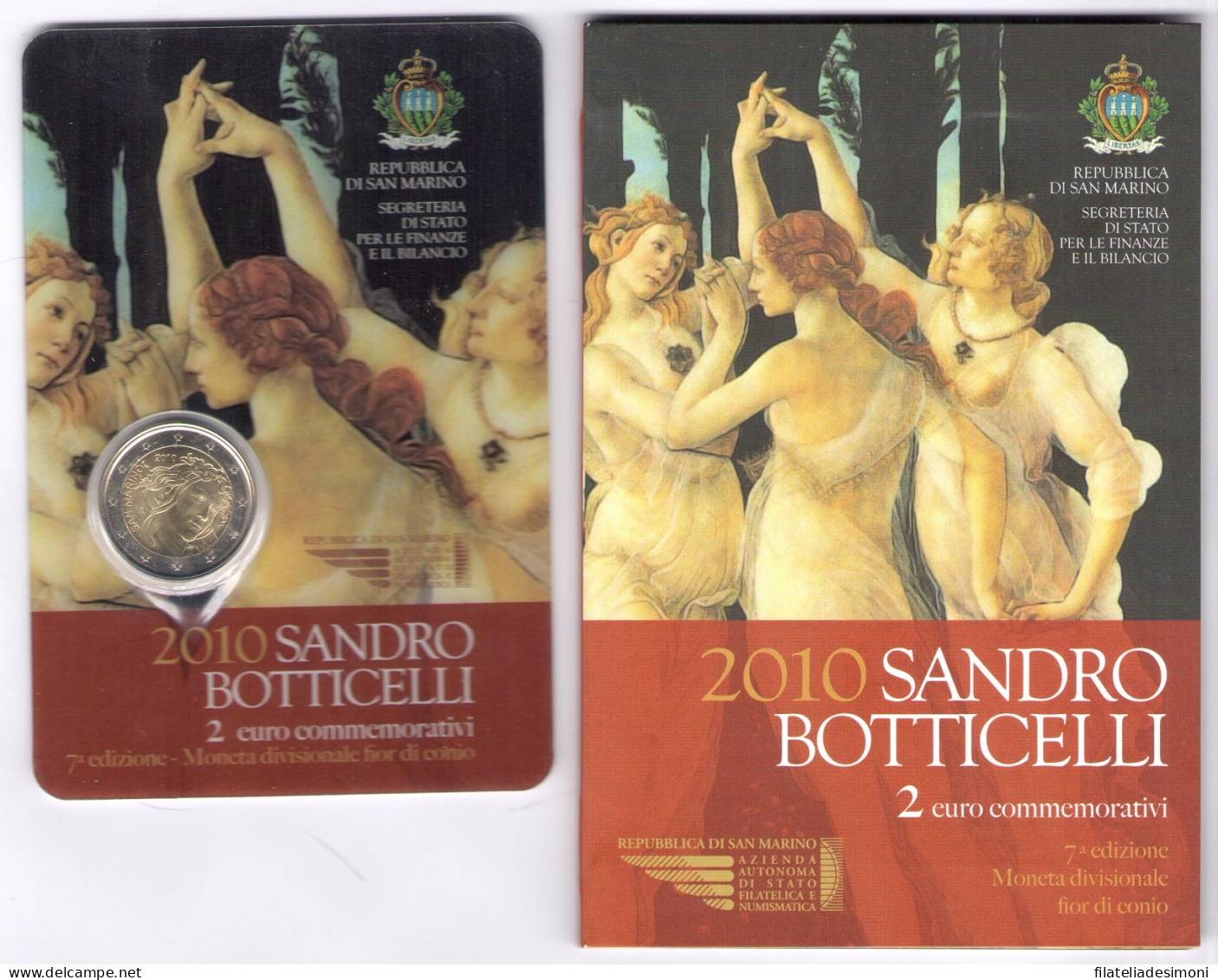 2010 Repubblica Di San Marino - Sandro Boticelli 2 Euro - FDC - Other & Unclassified