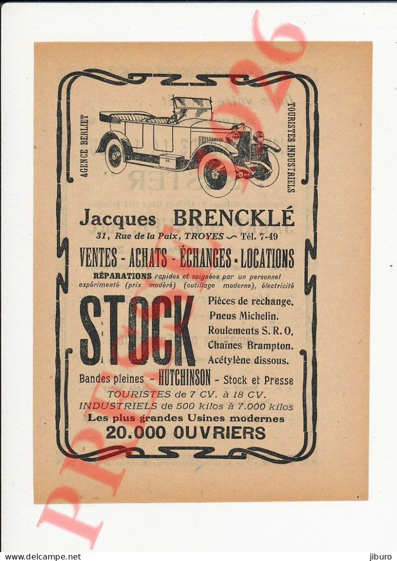 Publicité Jacques Brencklé Troyes Voiture Ancienne à Identifier Distillerie Liqueur Sester Jarre Paupe (Viard Billiot) - Zonder Classificatie