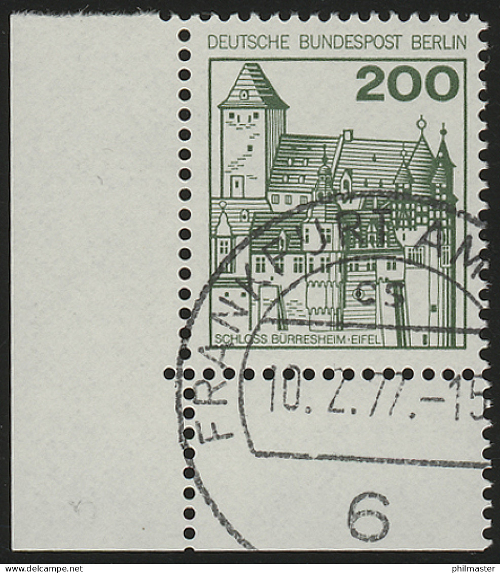 540 Burgen U.Schl. 200 Pf Ecke Ul VS-O FfM - Used Stamps