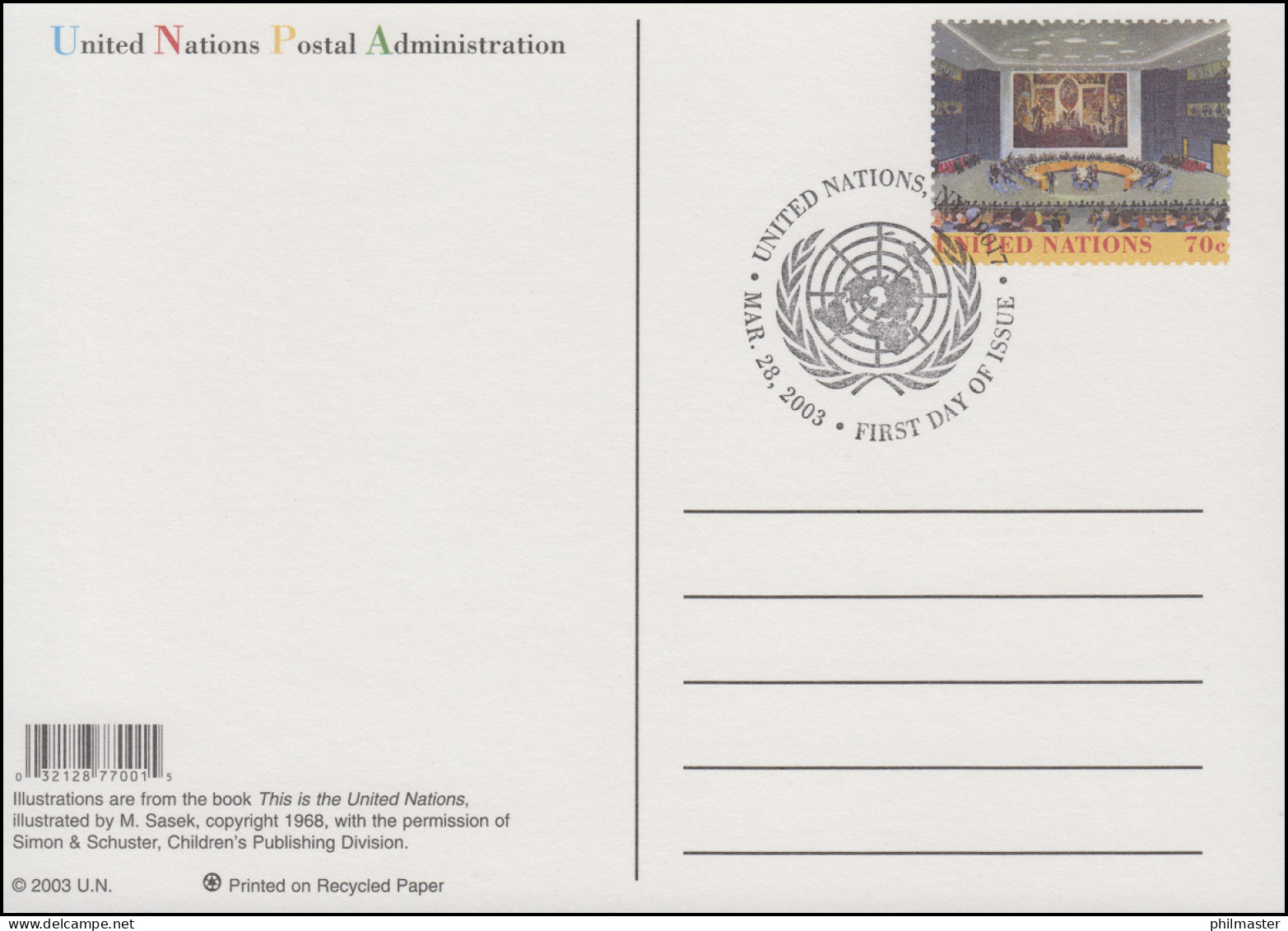 UNO New York Postkarte P 30 Sicherheitsrat 70 Cent 2003, FDC 28.3.2003 - Other & Unclassified