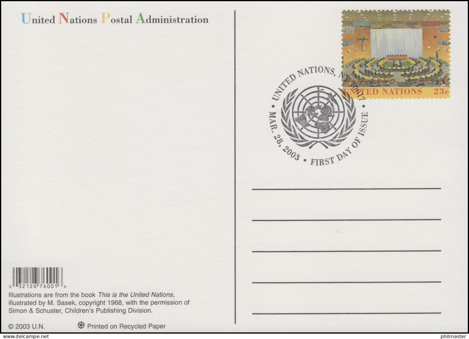 UNO New York Postkarte P 24 Treuhandschaftsrat 23 Cent 2003, FDC 28.3.2003 - Other & Unclassified