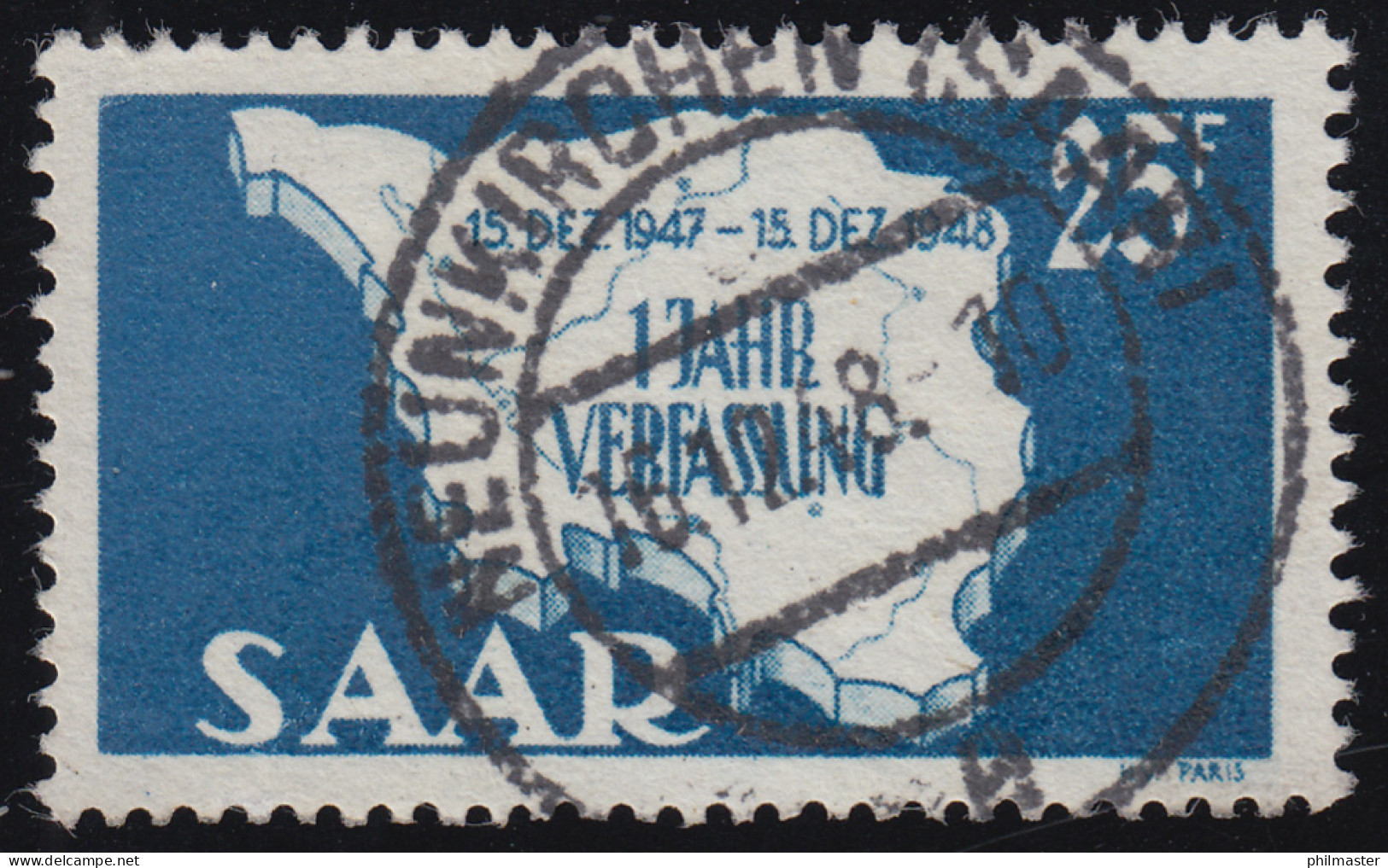 Saarland 261 II Verfassung 25 Fr, Type II, Gestempelt O - Gebraucht
