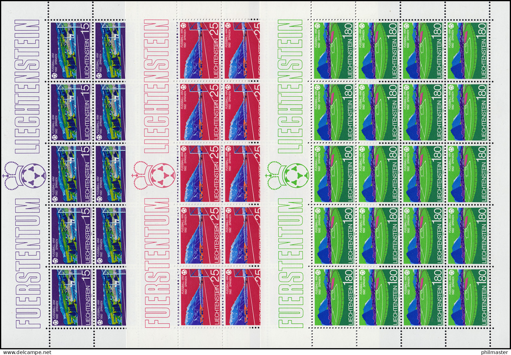 799-801 Fußball-Weltmeisterschaft Spanien 1982, 3 Werte, Kleinbogen-Satz ** - Unused Stamps