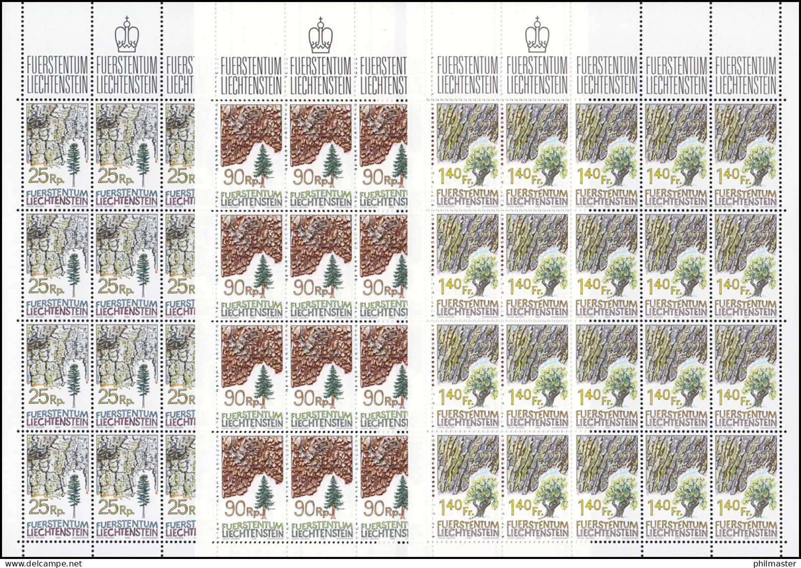 913-915 Baumrinden 1986, 3 Werte, Kleinbogen-Satz **  - Unused Stamps