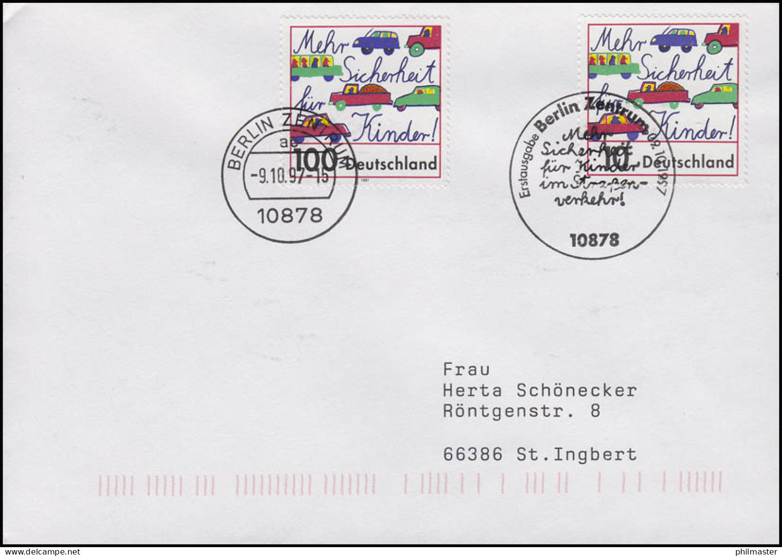 1954 Sicherheit Im Straßenverkehr 10 Pf. Mit 1897, MiF FDC ESSt Berlin 9.10.1997 - Accidents & Road Safety